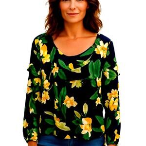 Old Navy Small Blue Floral  Long Sleeve Women's Top Shirt Blouse Miss Size 4 6 S